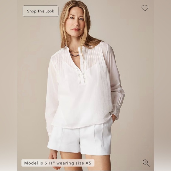 J. Crew Pintuck Lace Trim Top in Cotton Voile in White Size L. NWT